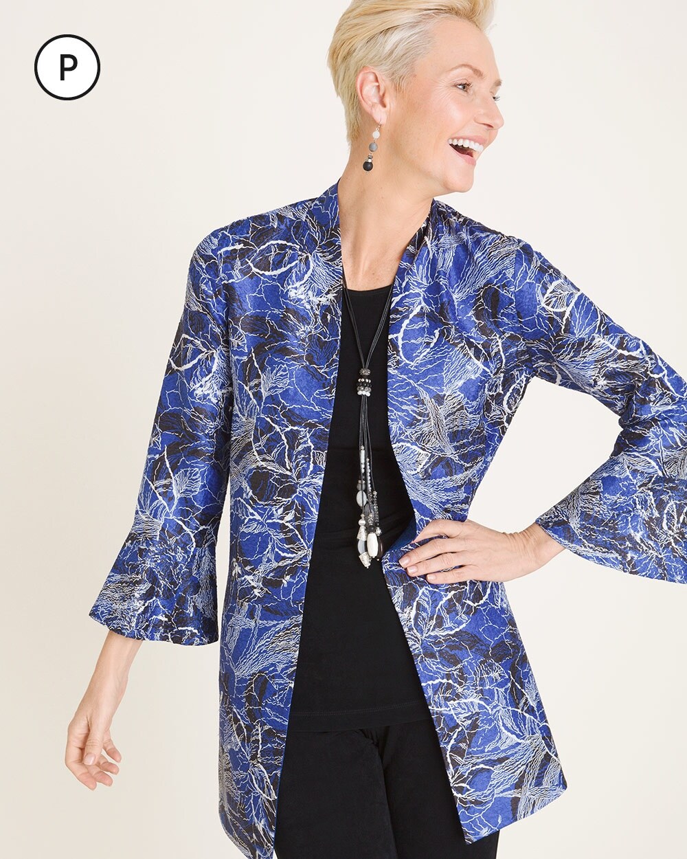 Travelers Collection Petite Reversible Solid to Floral Crushed Jacket