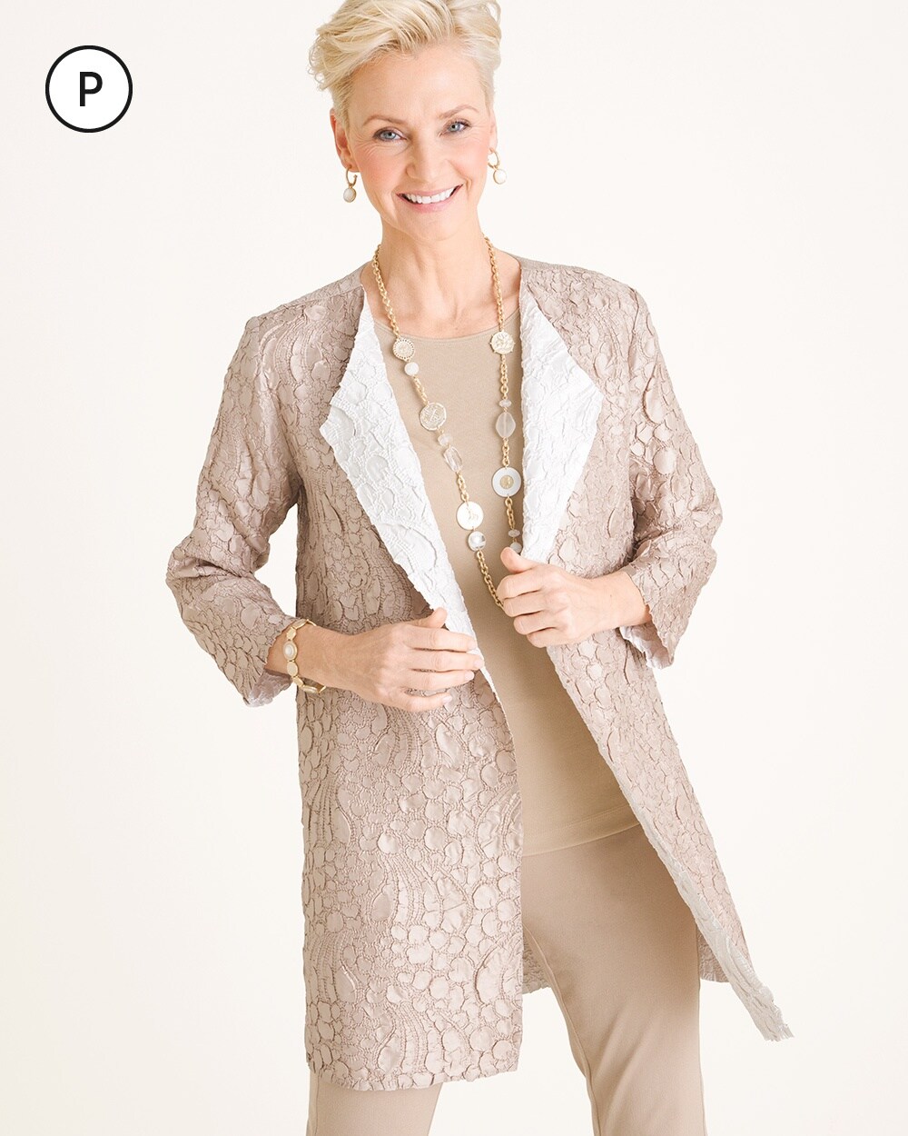 Travelers Collection Petite Reversible Sand to White Crushed Jacket