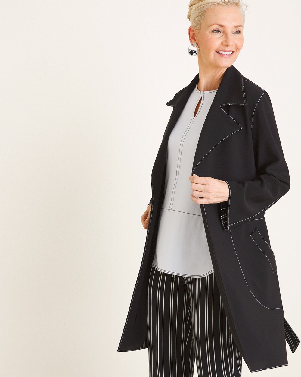 Travelers Collection Contrast-Trim Trench Coat