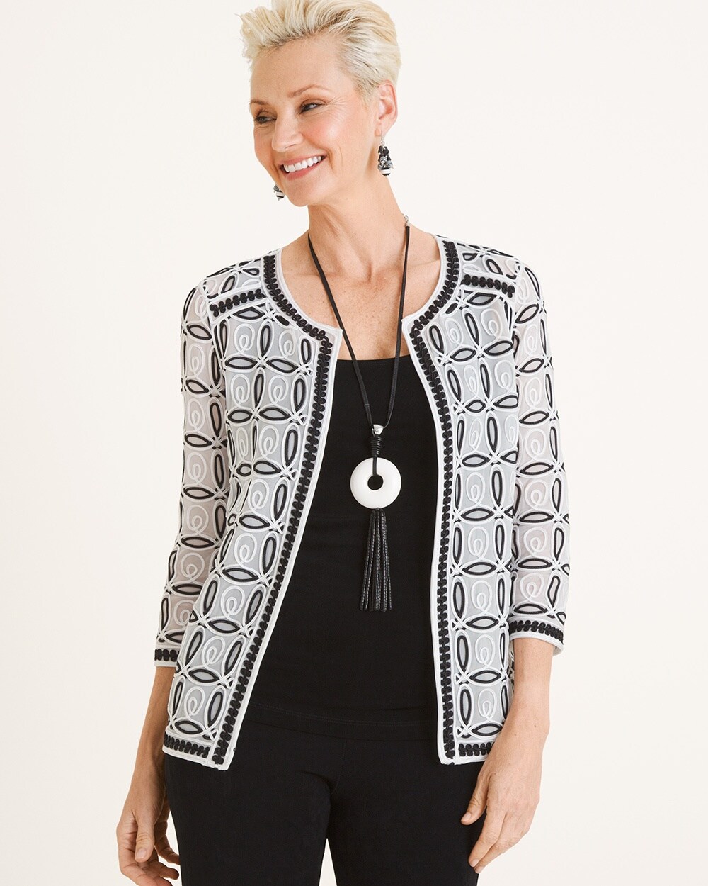 Travelers Collection Black and White Strip Jacket