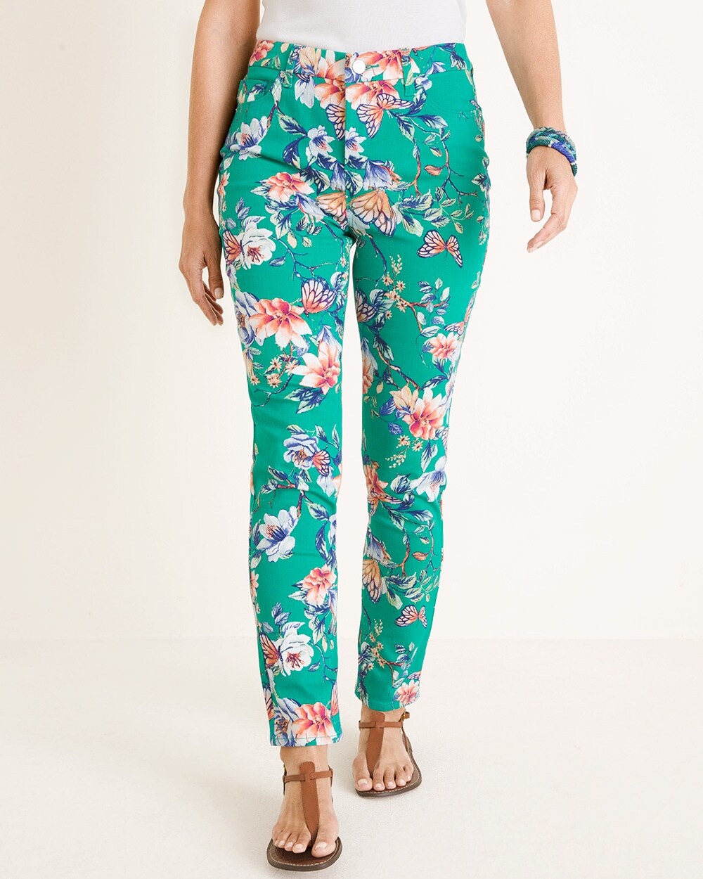 So Slimming Butterfly Garden-Print Ankle Jeans
