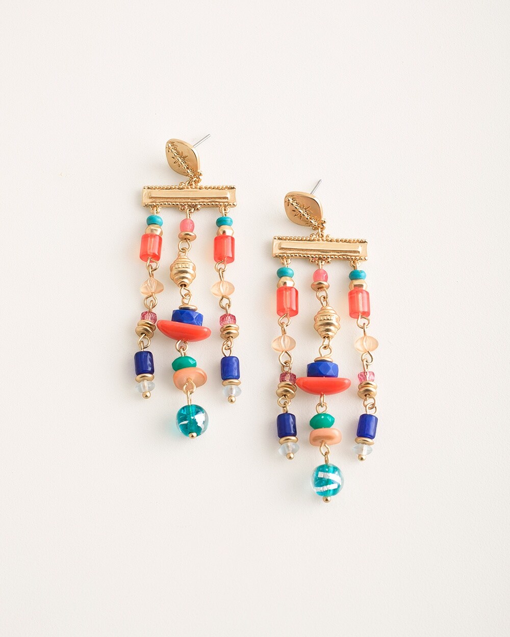 Gold-Tone and Multi-Colored Beaded Chandelier Earrings