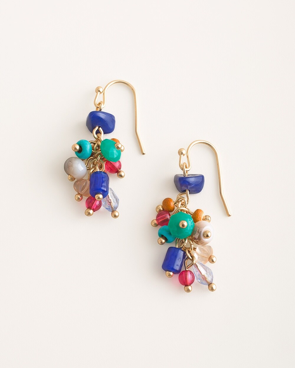 Gold-Tone and Multi-Colored Beaded Cluster Earrings