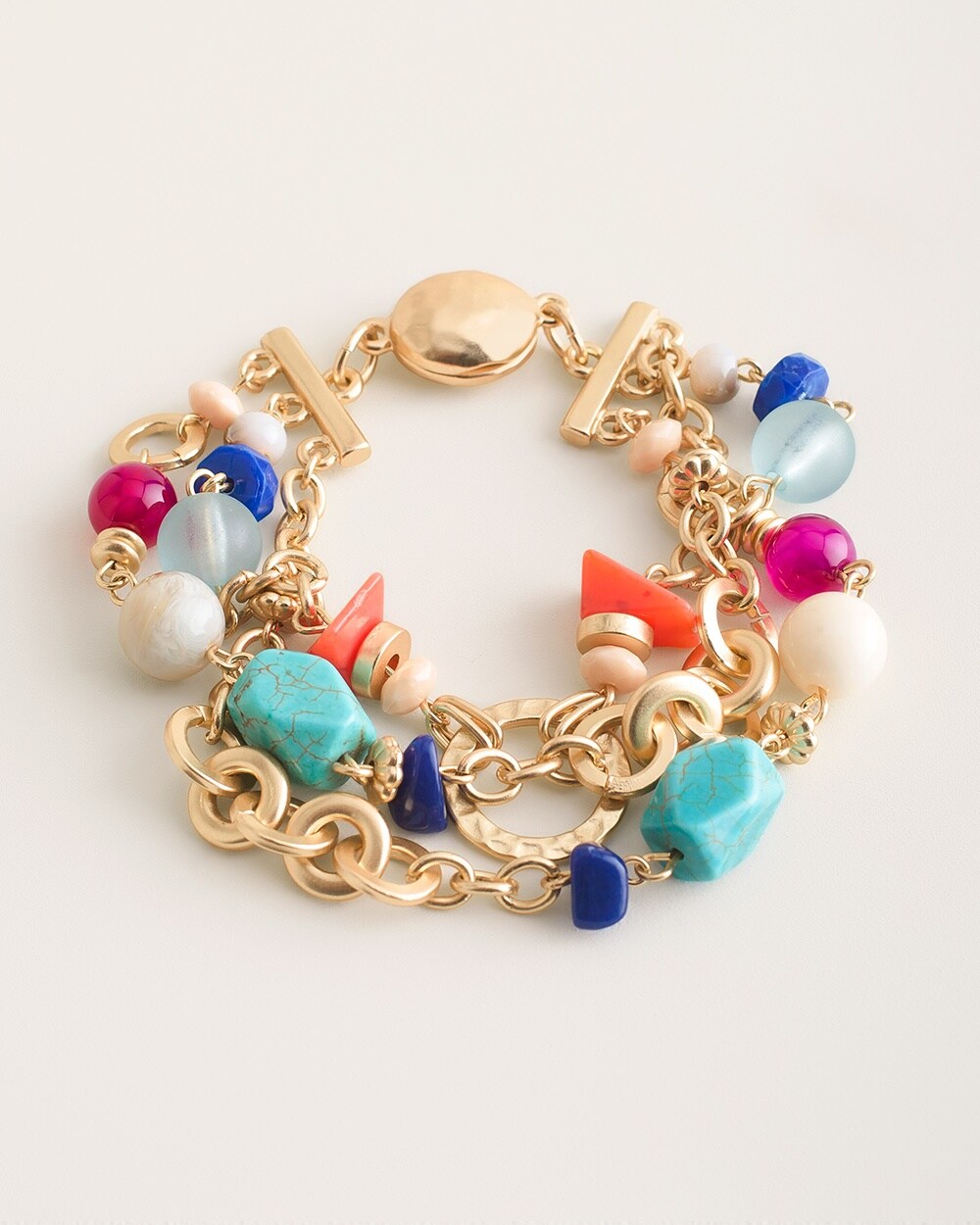 Gold-Tone and Multi-Colored Beaded Magnetic Bracelet