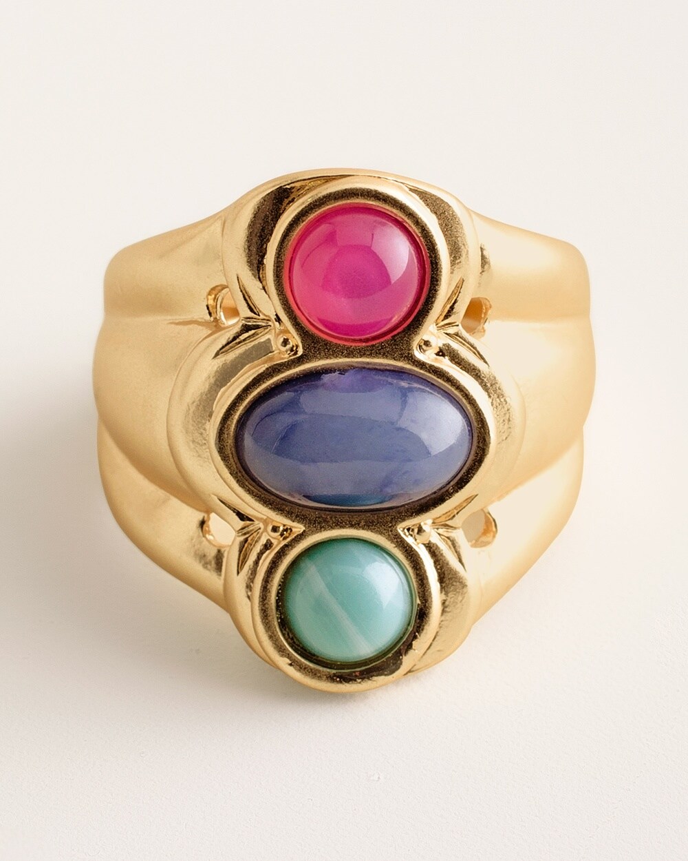 Gold-Tone and Multi-Colored Beaded Ring