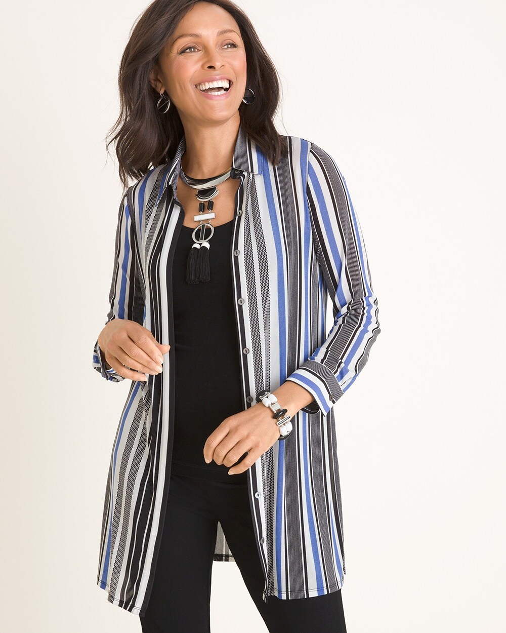 Travelers Collection Striped Mesh Shirt Jacket
