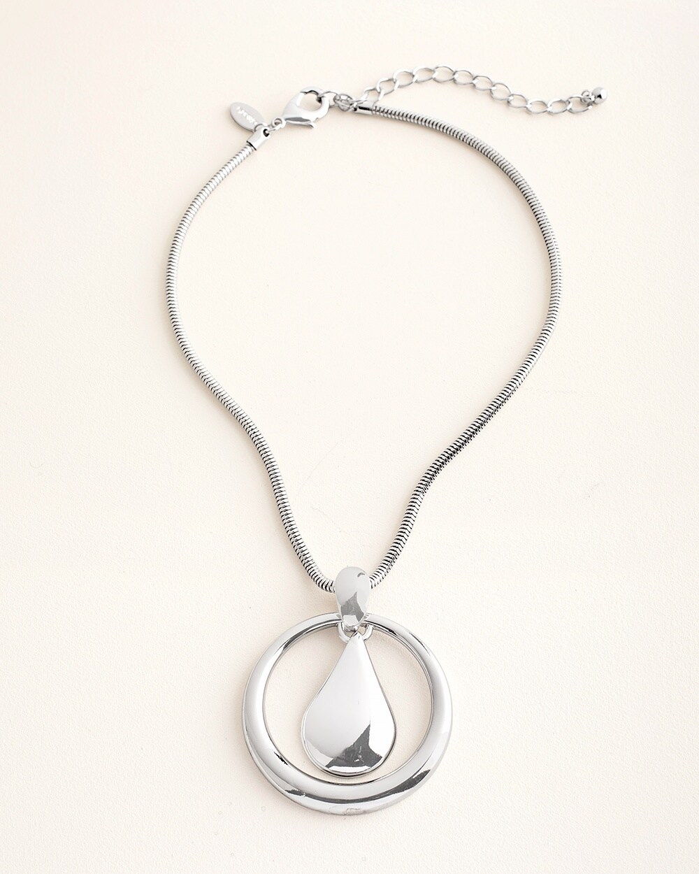 Short Silver-Tone Shine Pendant Necklace