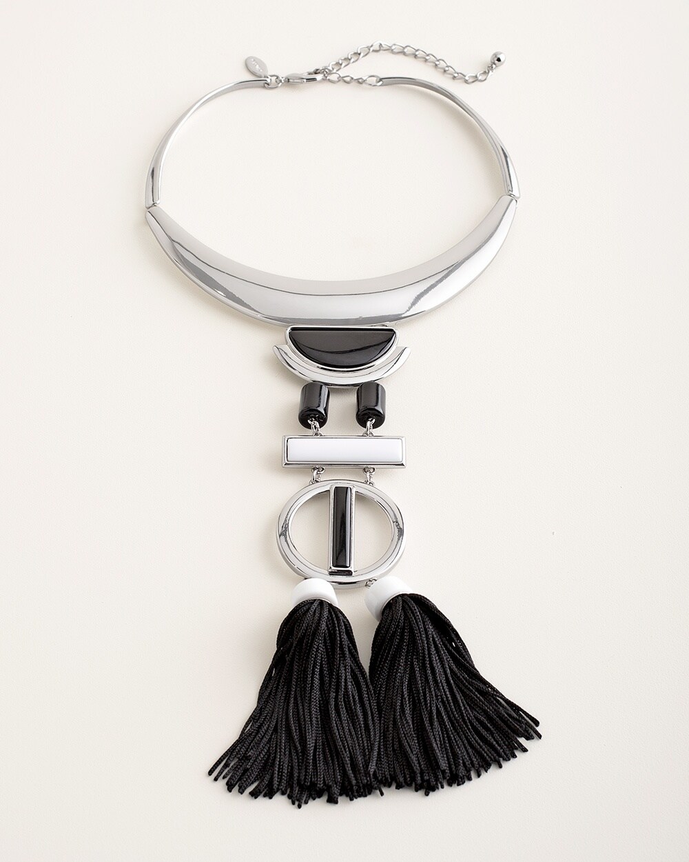 Black and White Sleek Tassel Pendant Necklace