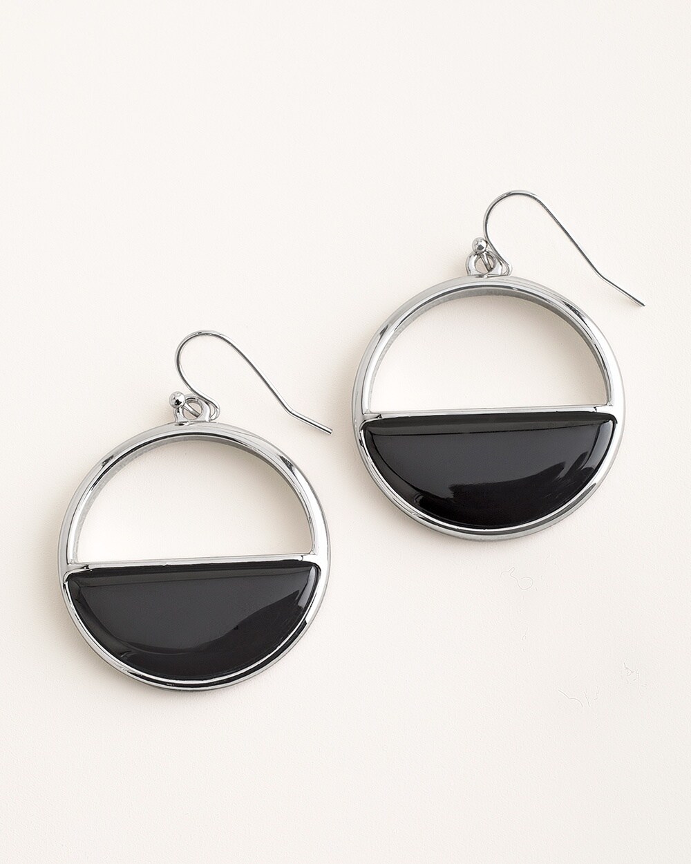 Black Sleek Drop-Hoop Earrings