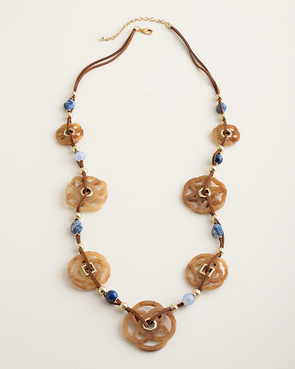 Long Blue and Neutral Single-Strand Necklace