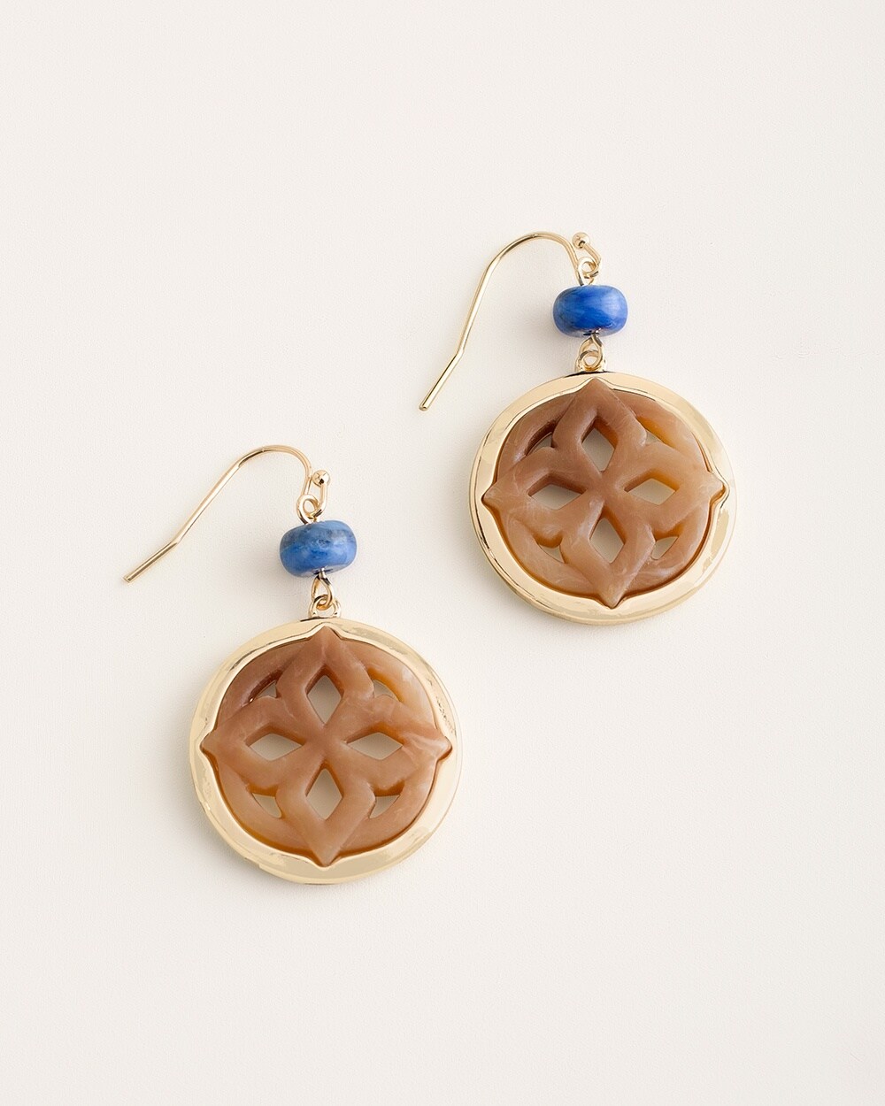 Blue and Neutral Drop-Coin Earrings