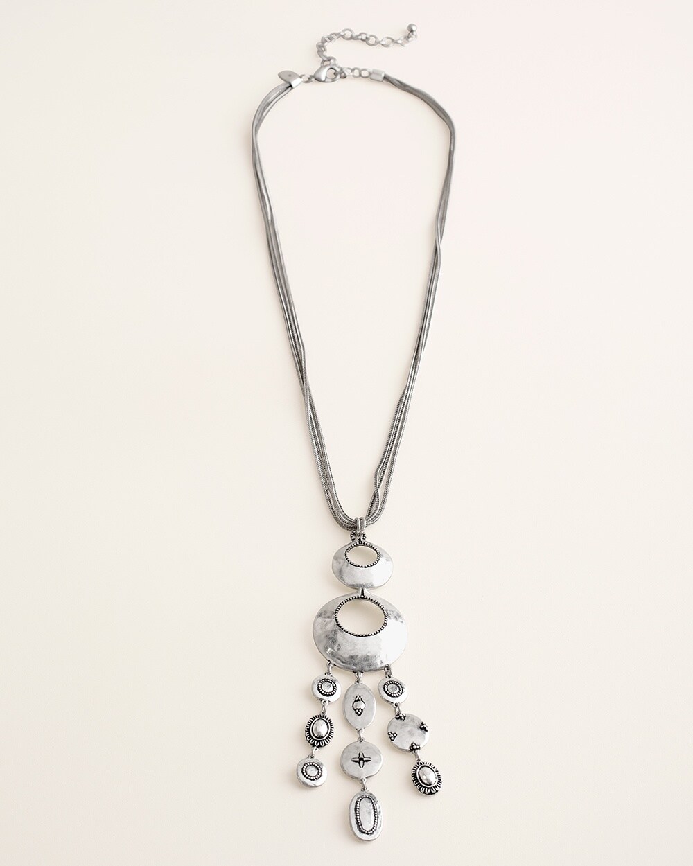Long Silver-Tone Circlet Pendant Necklace