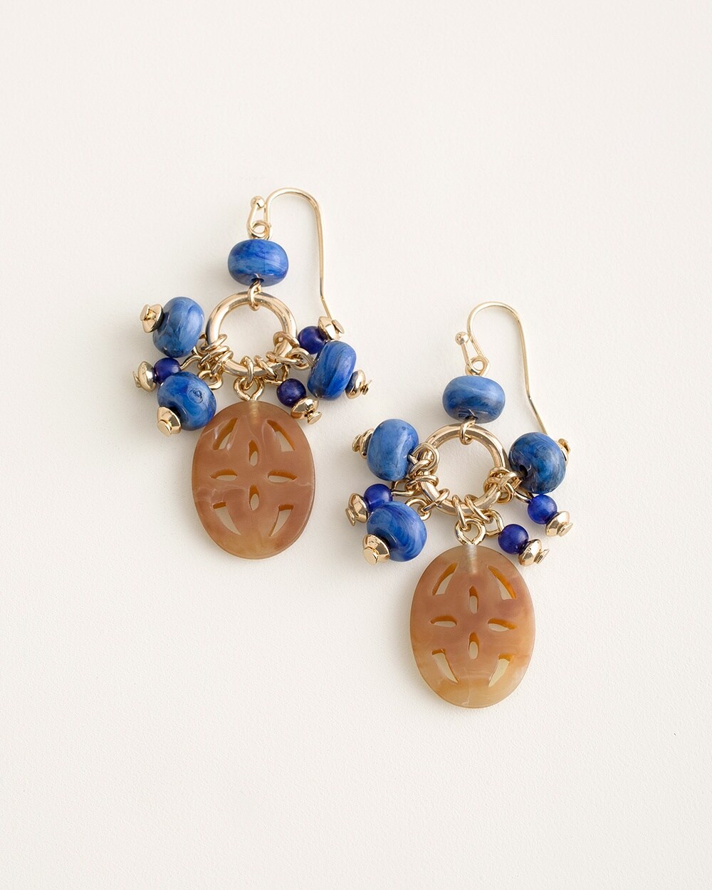 Blue and Neutral Drop-Cluster Earrings