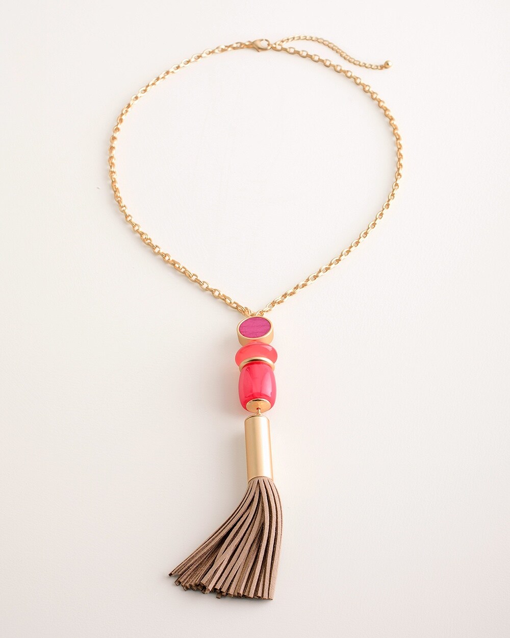 Pink and Gold-Tone Tassel Pendant Necklace