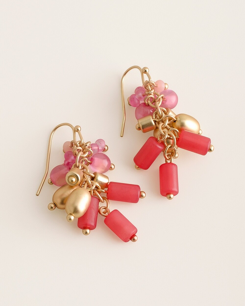 Pink and Gold-Tone Cluster Earrings