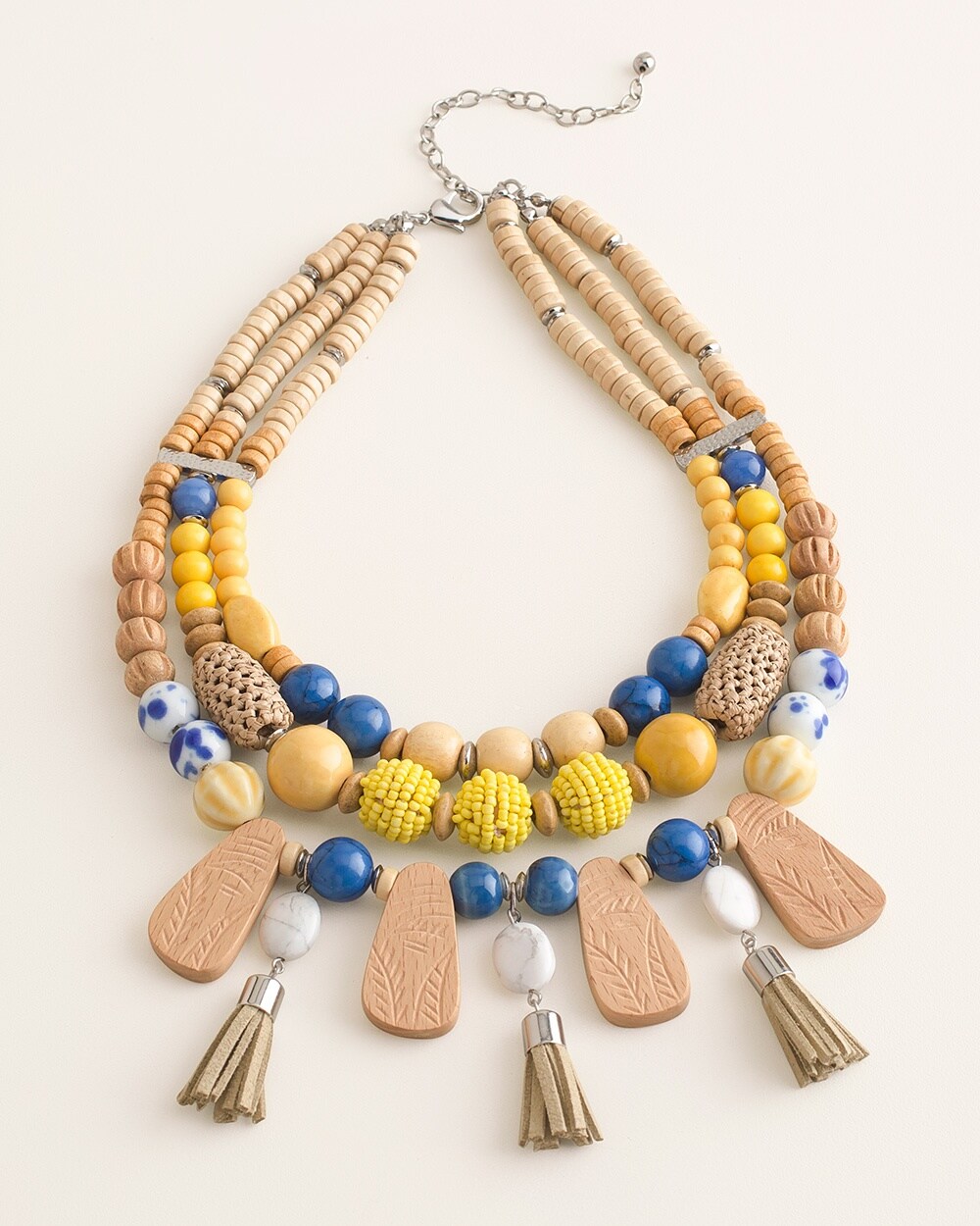 CHICO'S YELLOW BEADED SINGLE-STRAND NECKLACE 