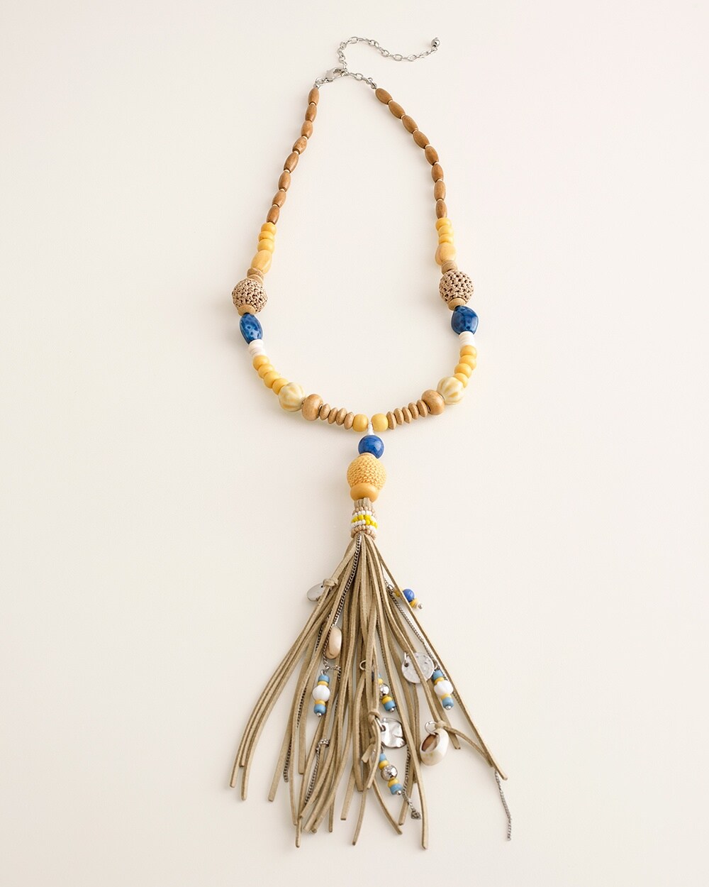Yellow Beaded Tassel Y-Necklace