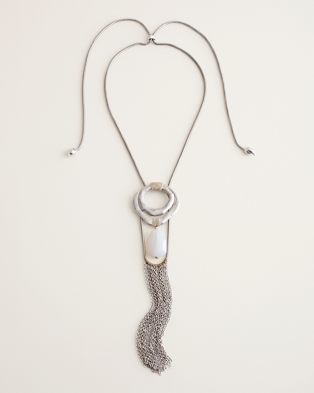 Threaded Silver-Tone Pendant Necklace
