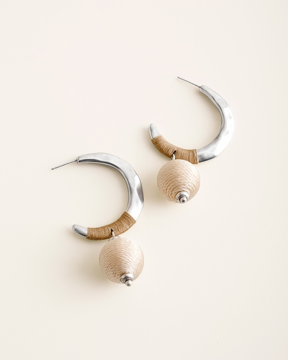Threaded Silver-Tone Drop-Hoop Earrings