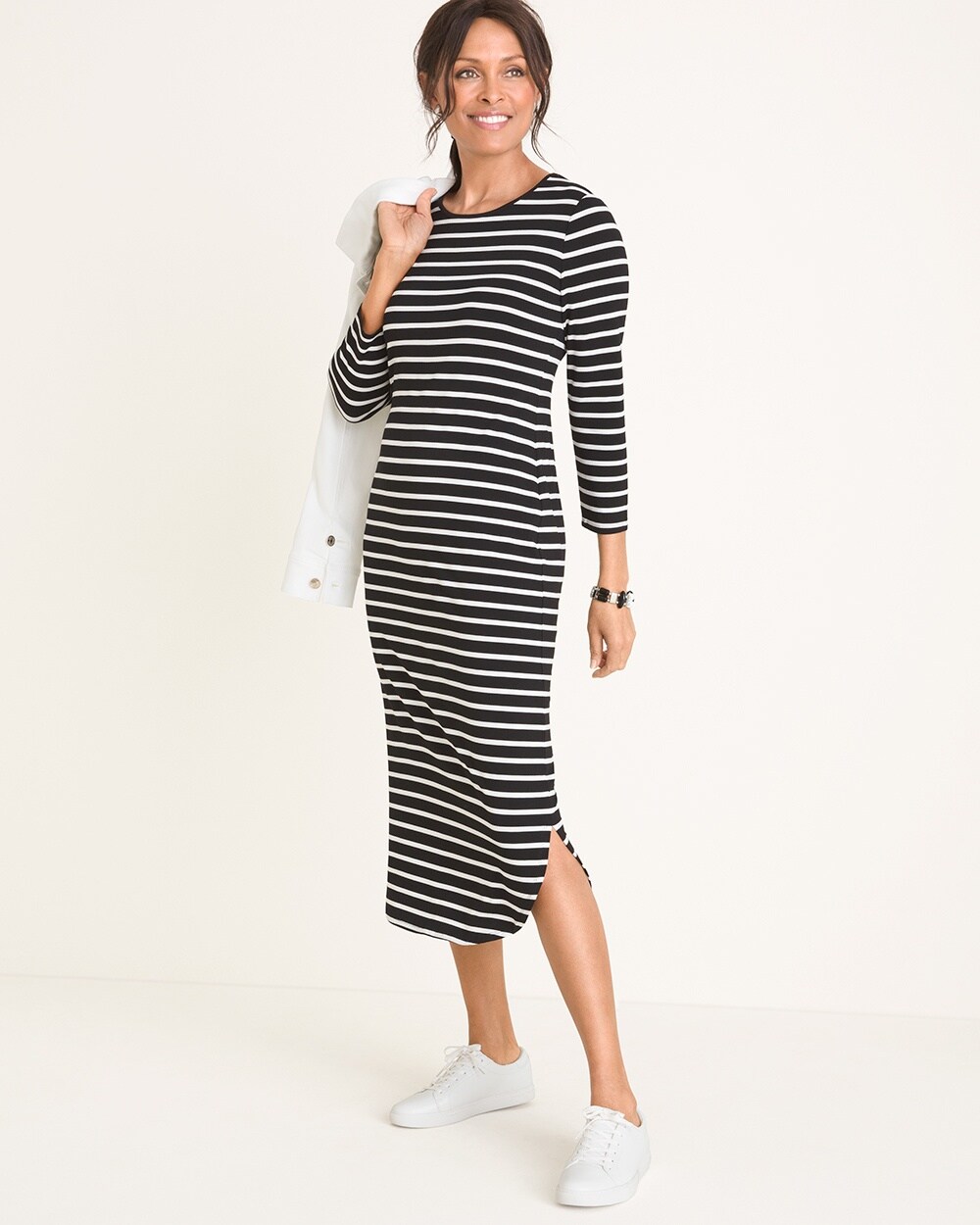 Striped Shirttail-Hem Dress