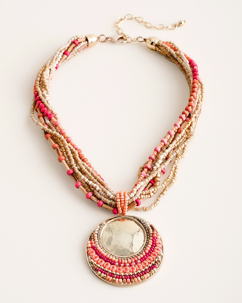 Short Warm-Tone Beaded Pendant Necklace