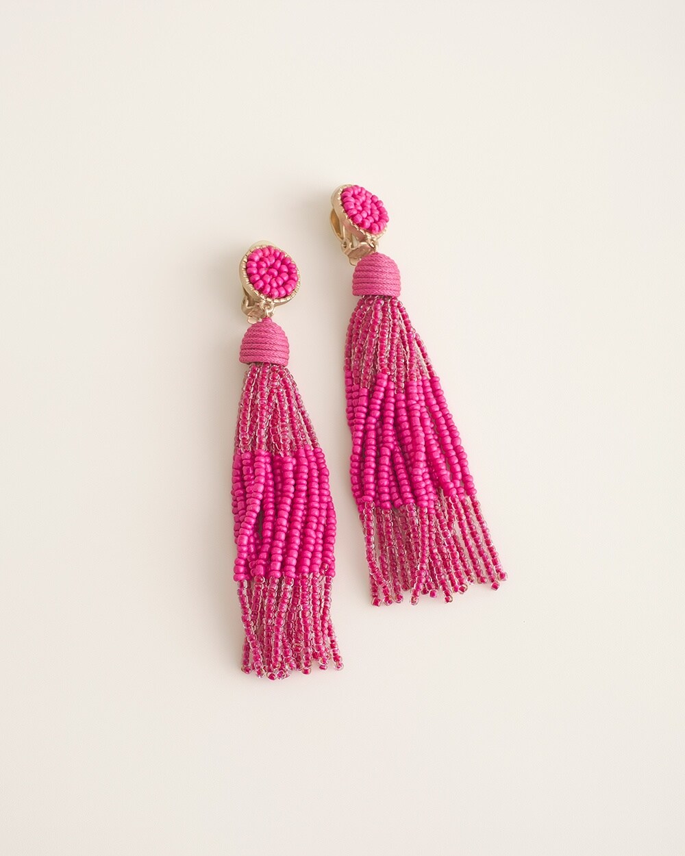Pink and Gold-Tone Clip-On Chandelier Earrings
