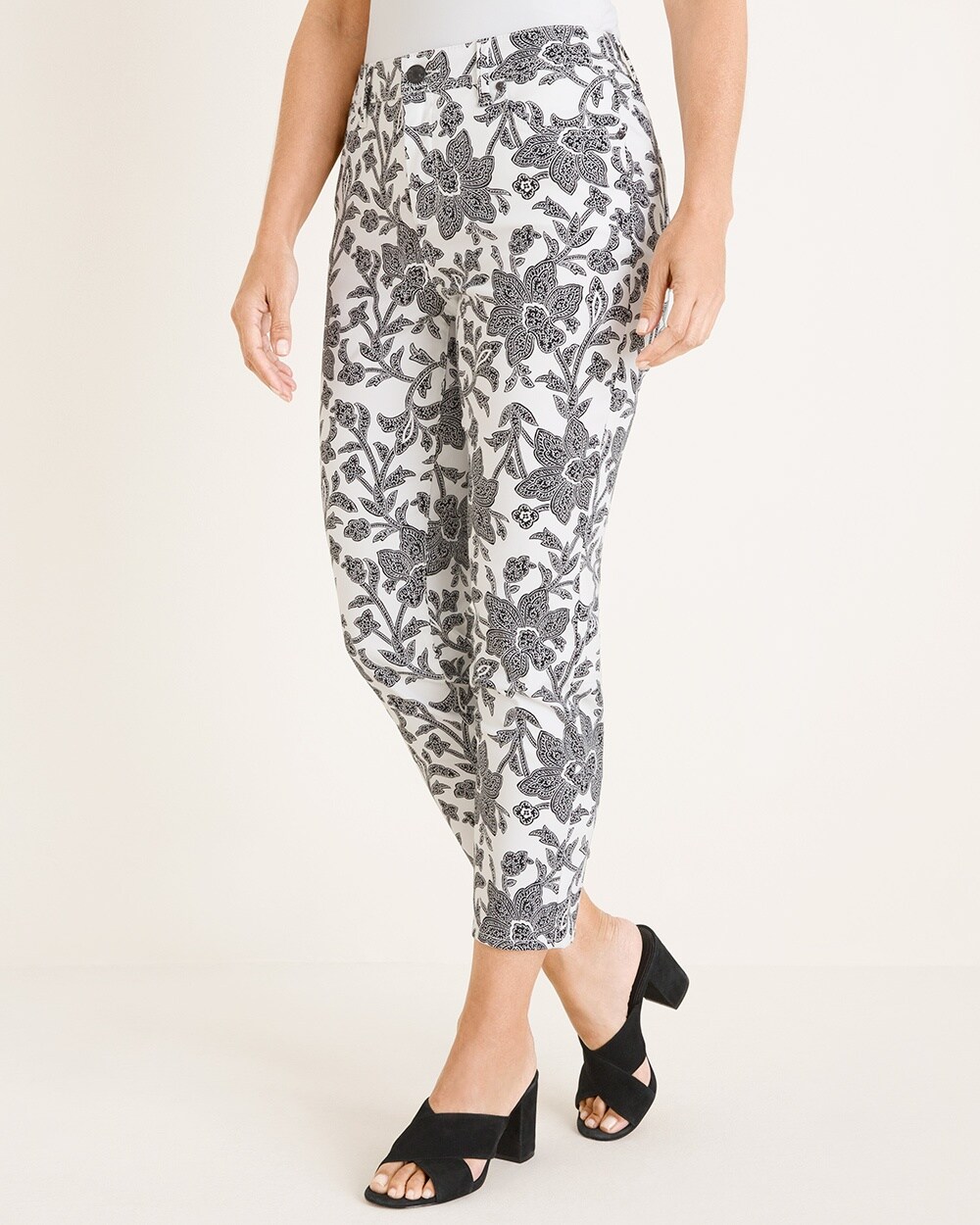 Sateen Black and White Floral Crops