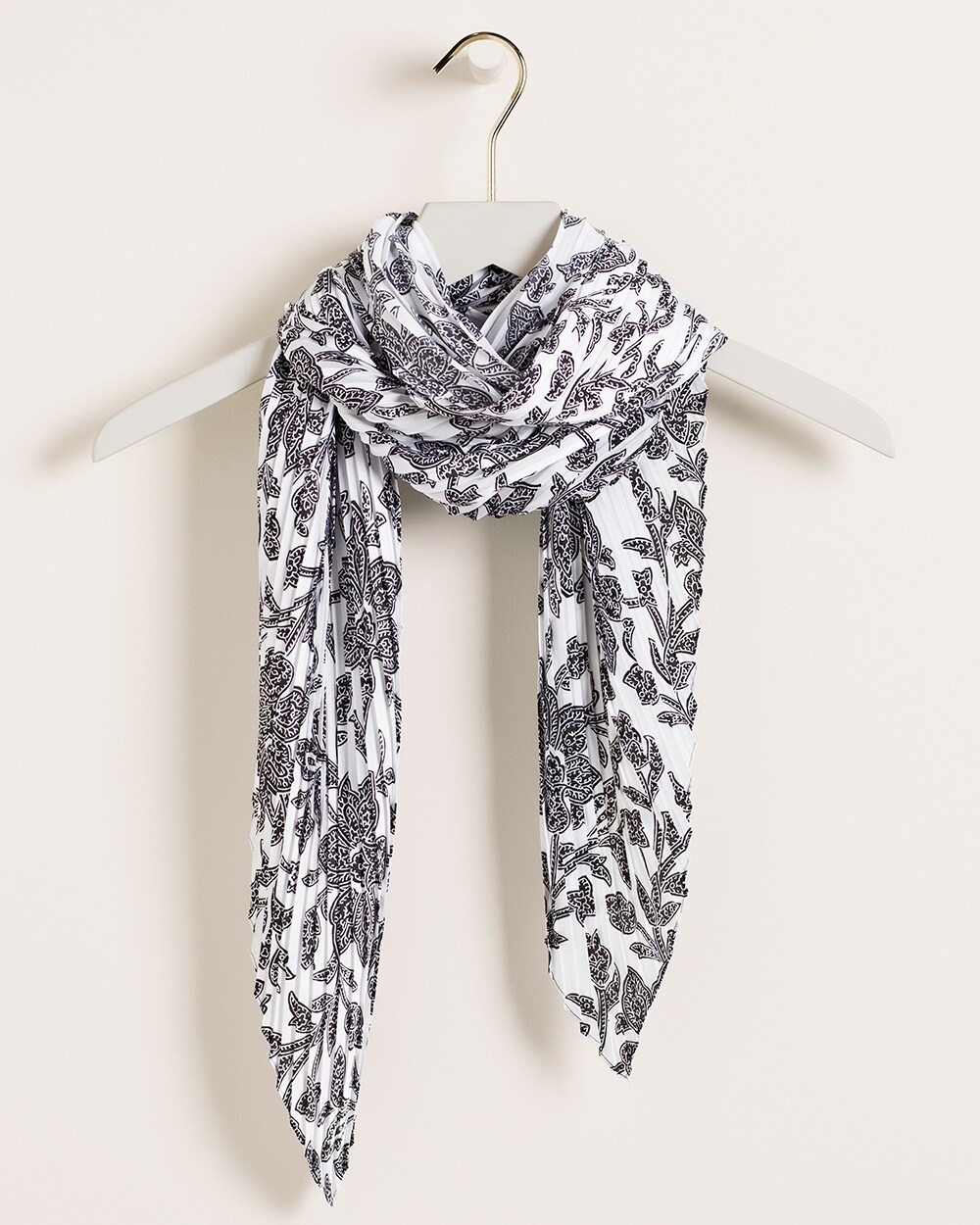 Pleated Floral-Print Square Scarf
