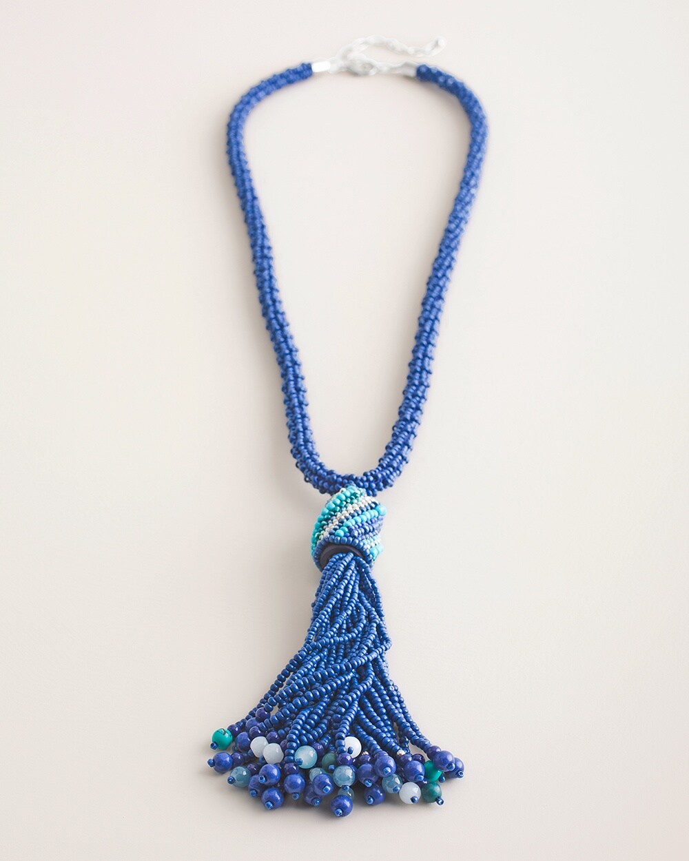 Long Cool-Tone Tassel Pendant Necklace