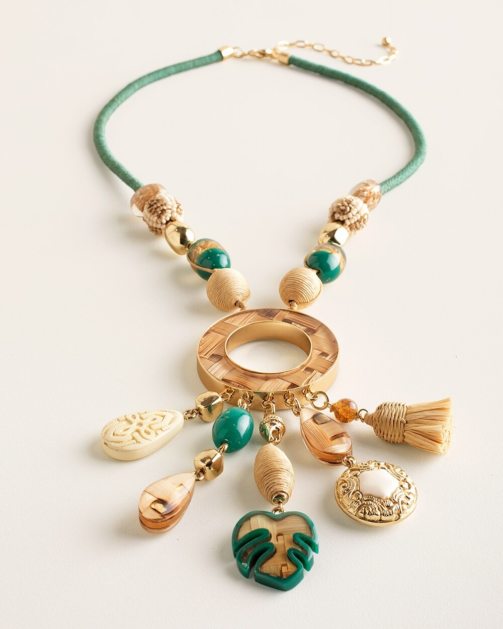 Green and Neutral Y-Necklace