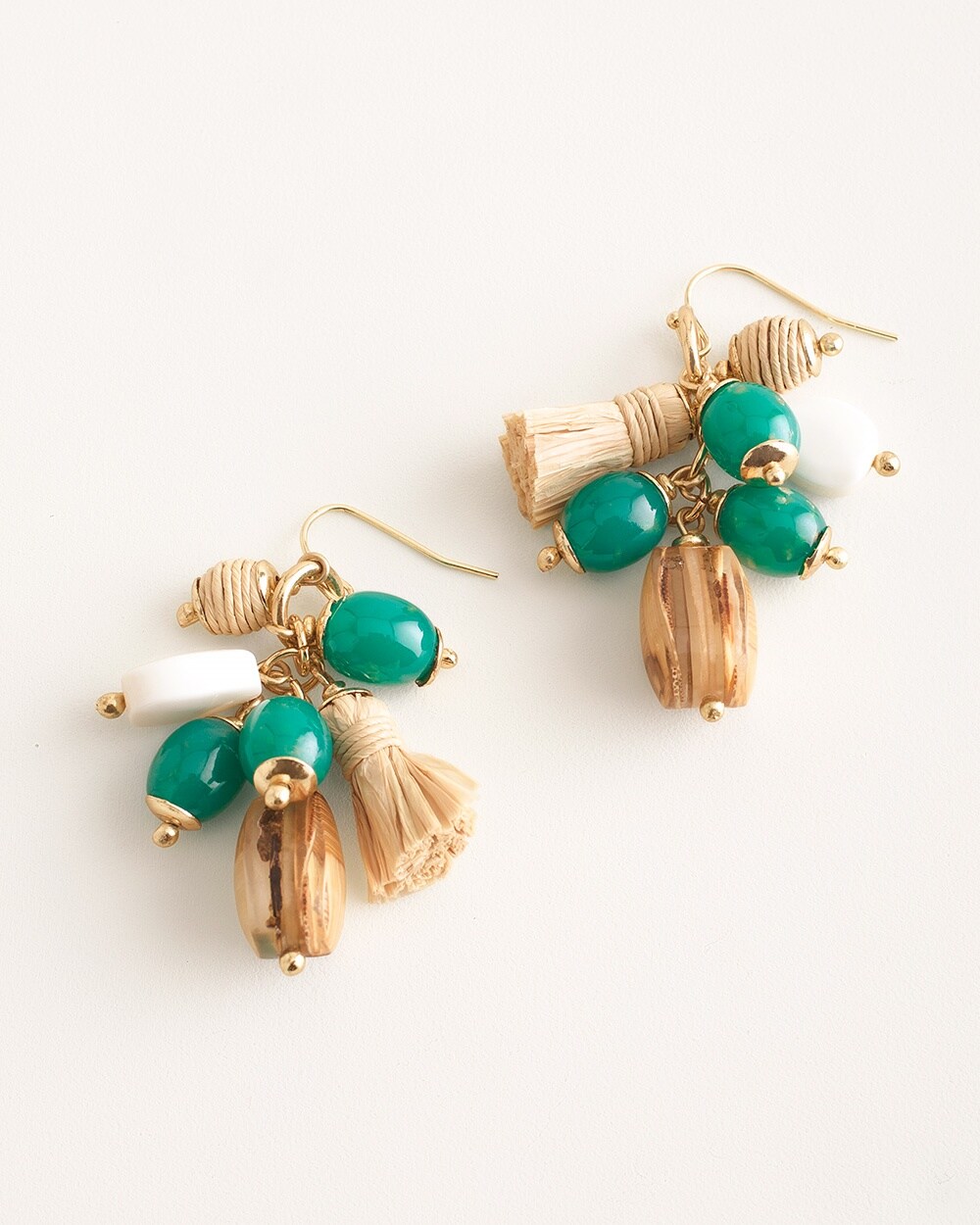 Green and Neutral Cluster Earrings