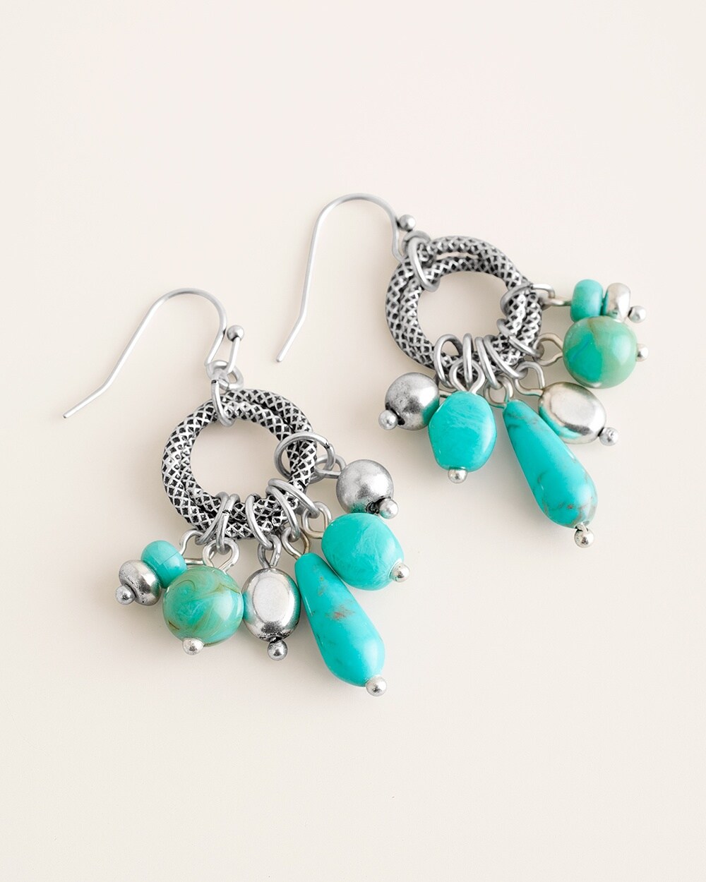 Turquoise Stone Charm-Hoop Earrings