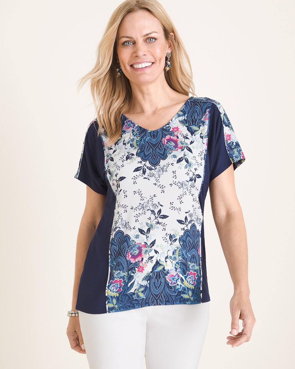 Pieced Floral and Geometric-Print Top