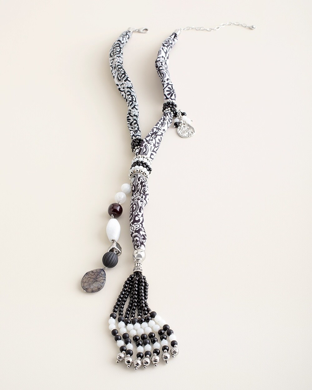 Black and White Geometric Scarf Y-Necklace