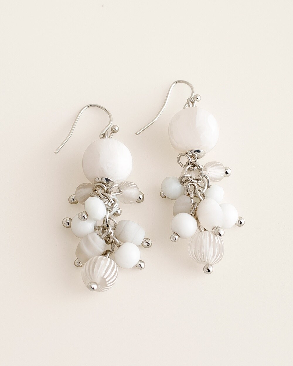 White and Silver-Tone Cluster Earrings