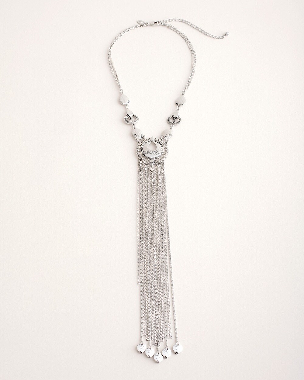 Sleek Silver-Tone Fringe Bib Necklace