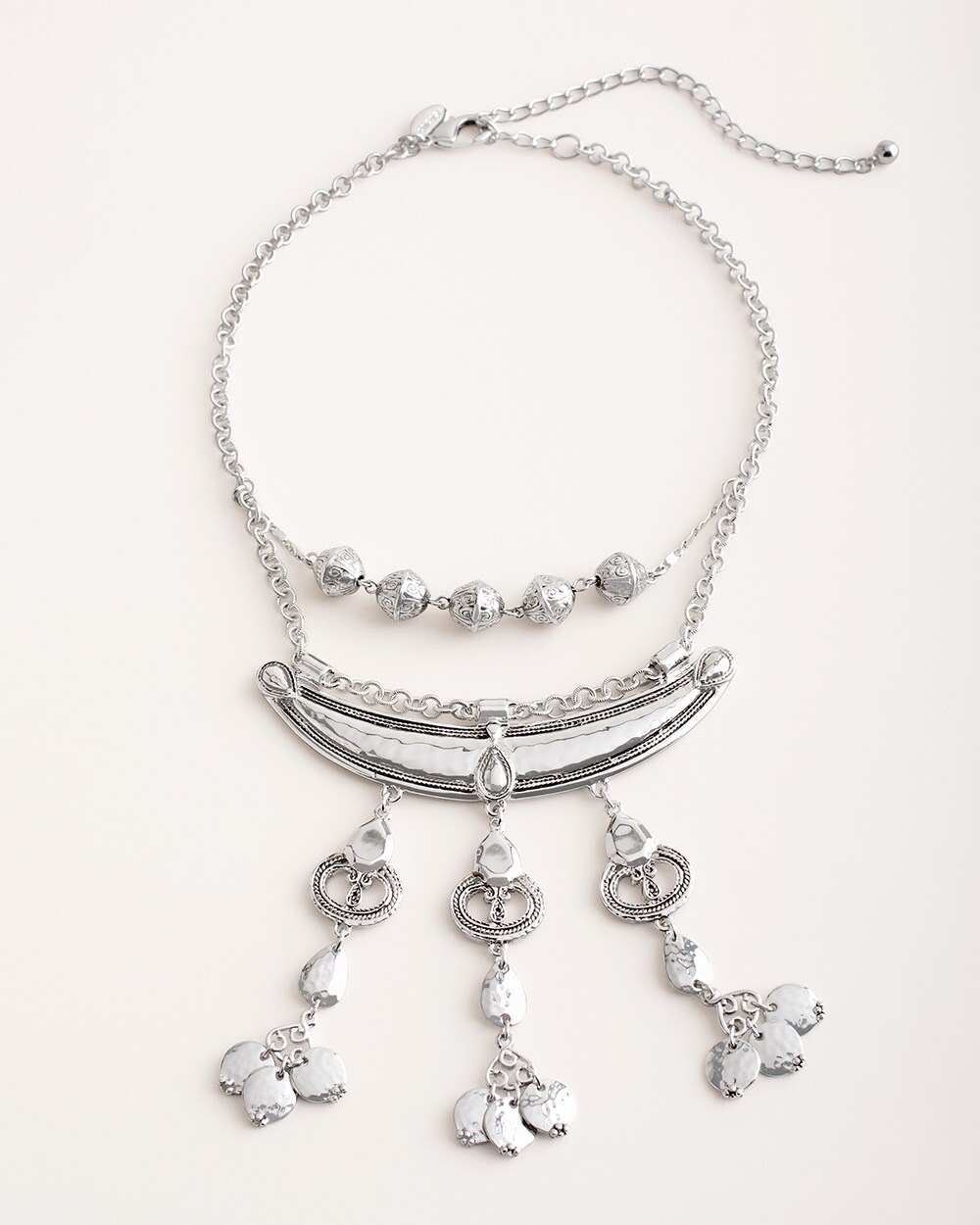 Short Sleek Silver-Tone Bib Necklace
