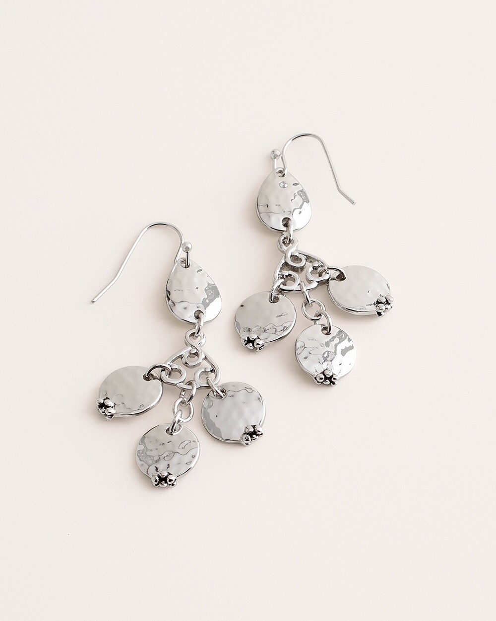 Sleek Silver-Tone Drop-Cluster Earrings