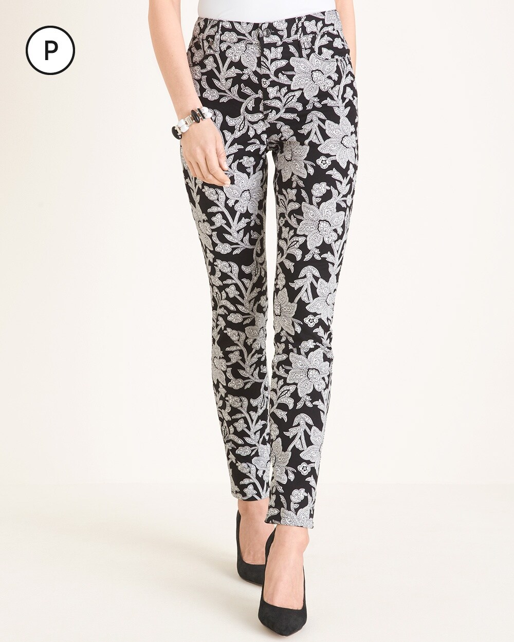 Petite Black and White Floral Jeggings