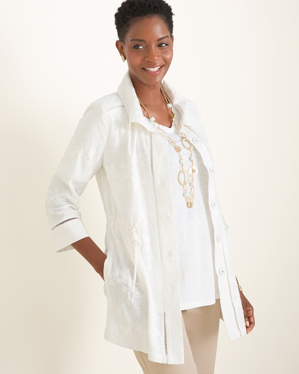Embroidered Linen Utility Jacket