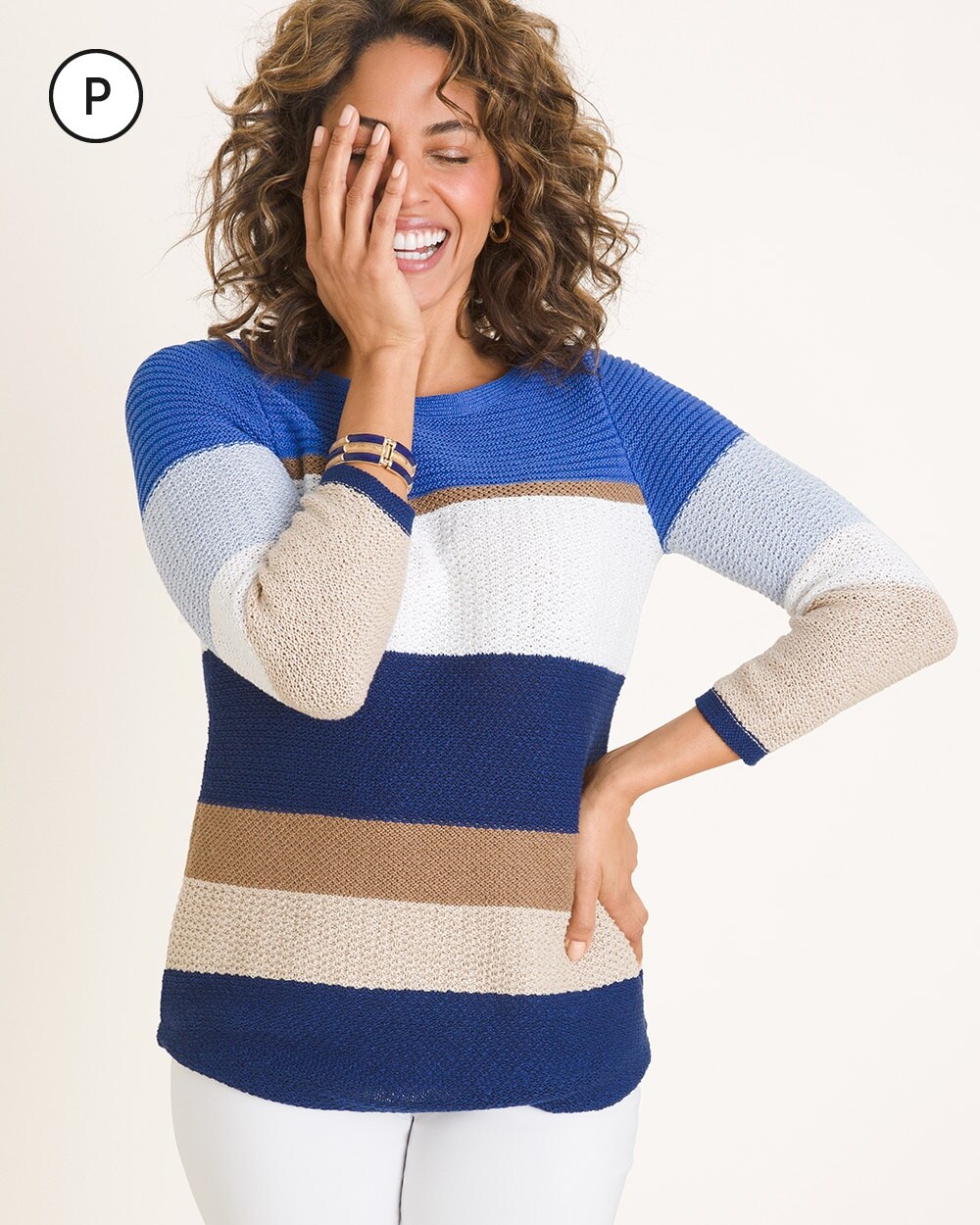 Petite Striped Textured Pullover Sweater