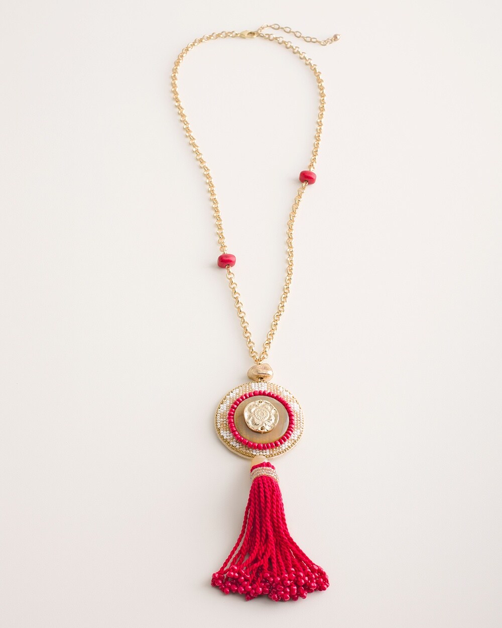 Cherry and Gold-Tone Tassel Necklace
