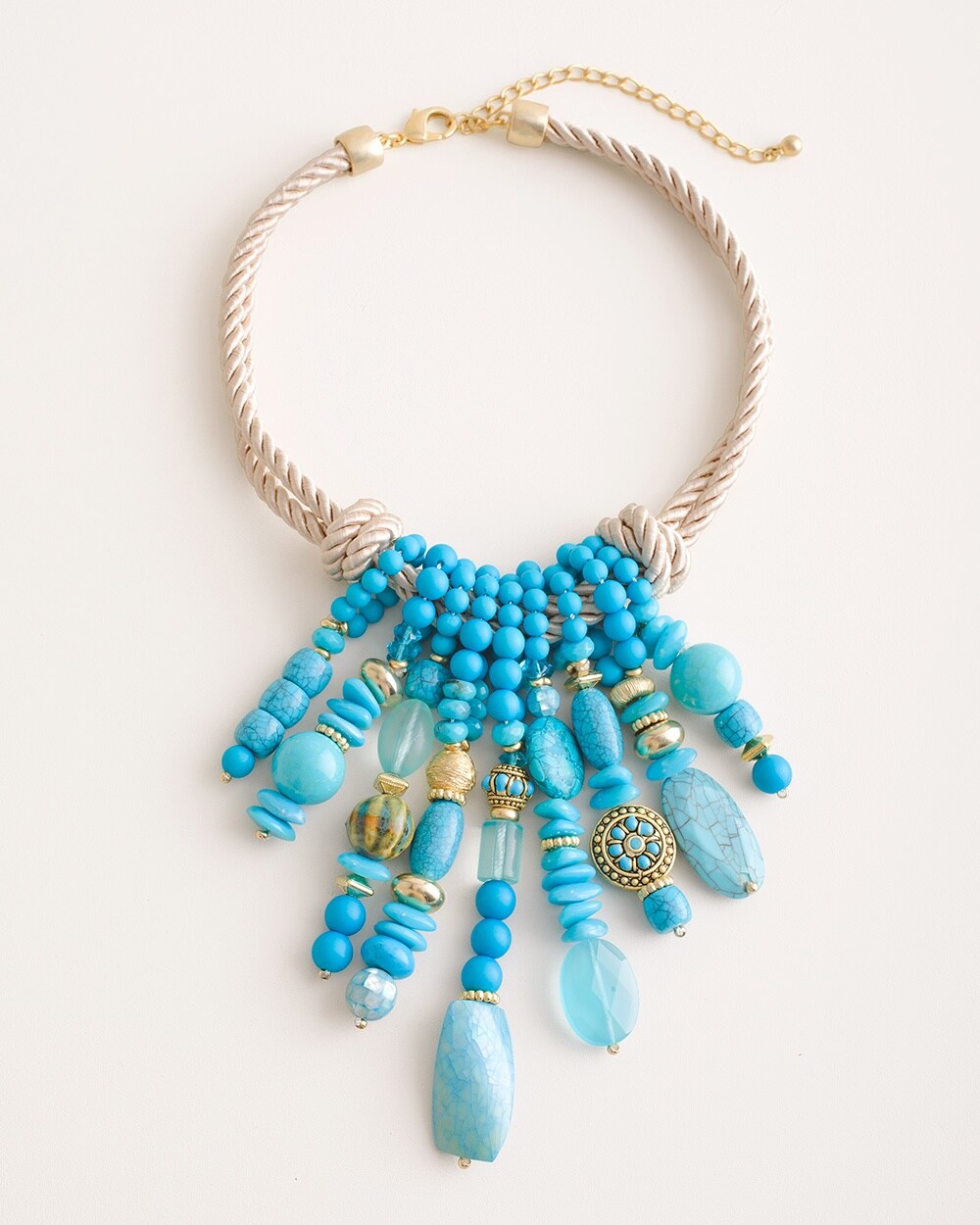 Turquoise-Hued Rope Bib Necklace