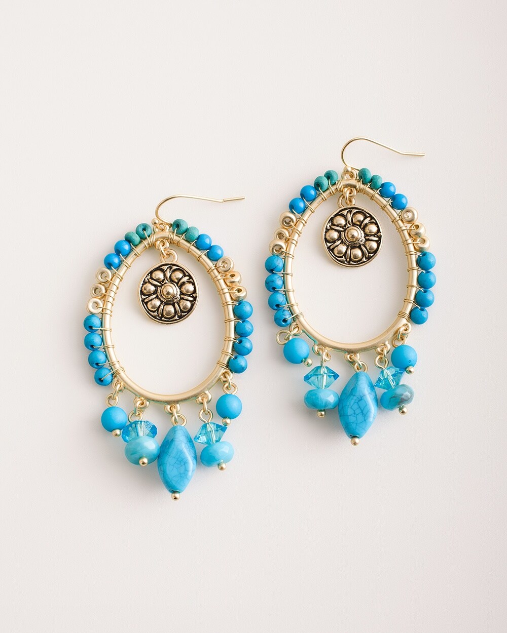 Turquoise-Hued Drop-Hoop Earrings