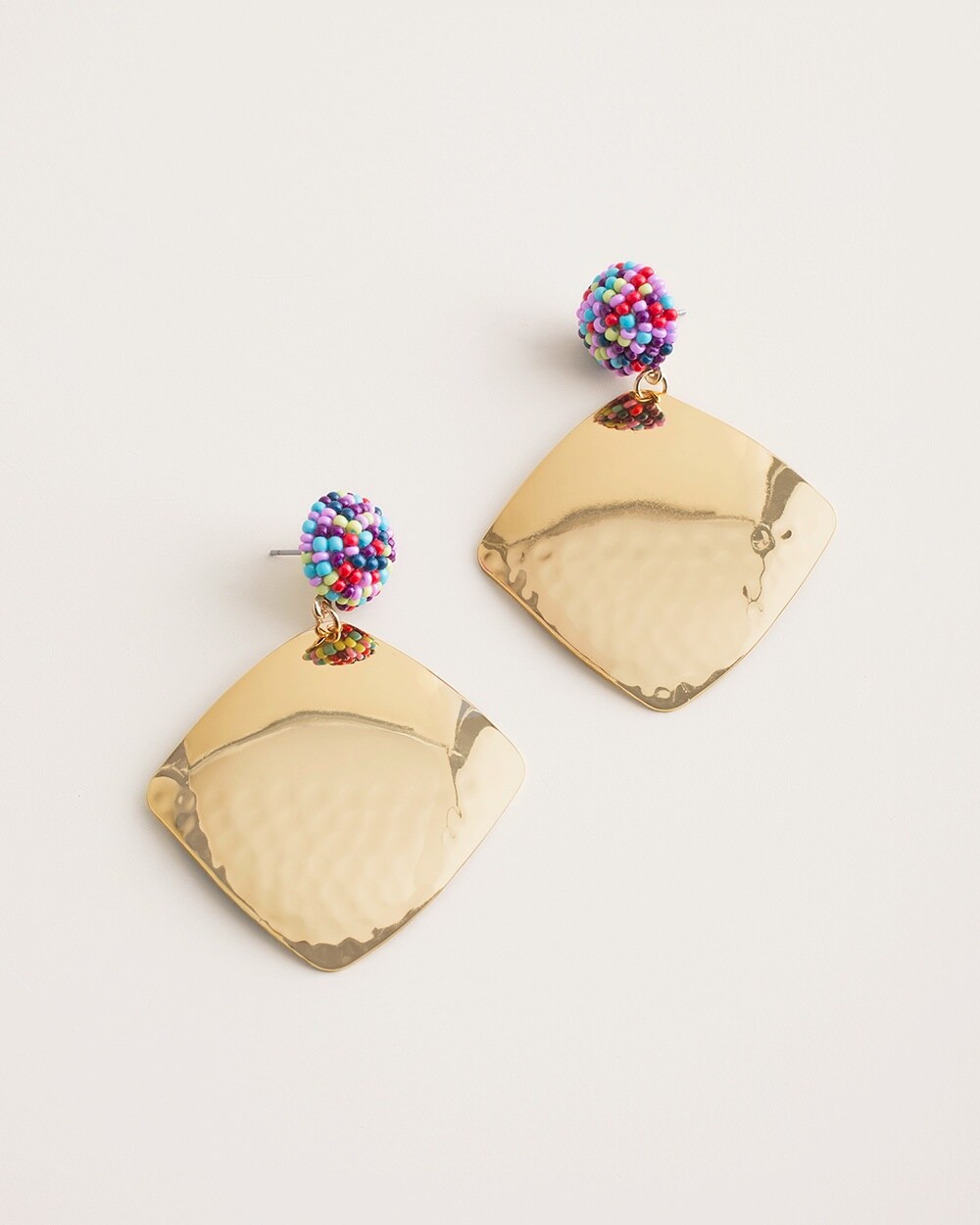 Colorful Seed Bead Stud-Drop Earrings
