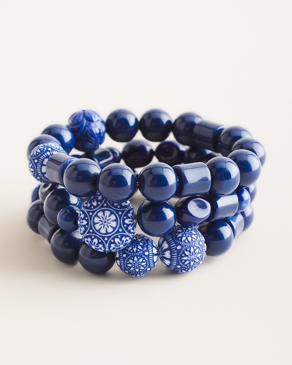 Blue Beaded Stretch Bracelet Set