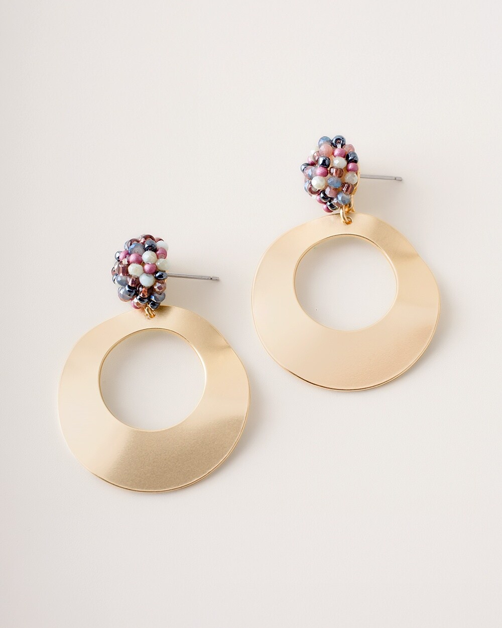 Gold-Tone Multi-Colored Drop-Hoop Earrings