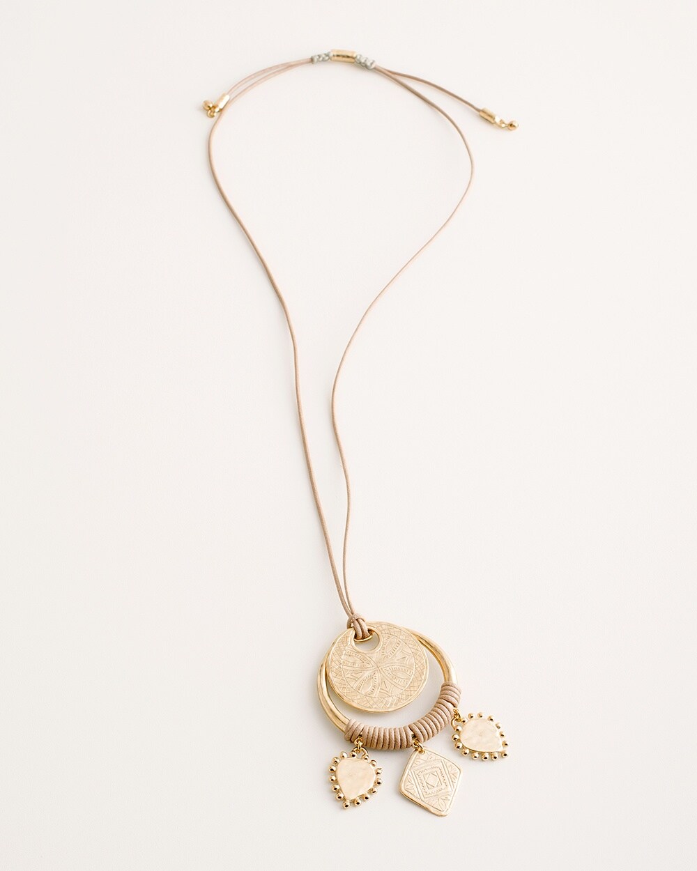 Convertible Gold-Tone Textured Charm Pendant Necklace