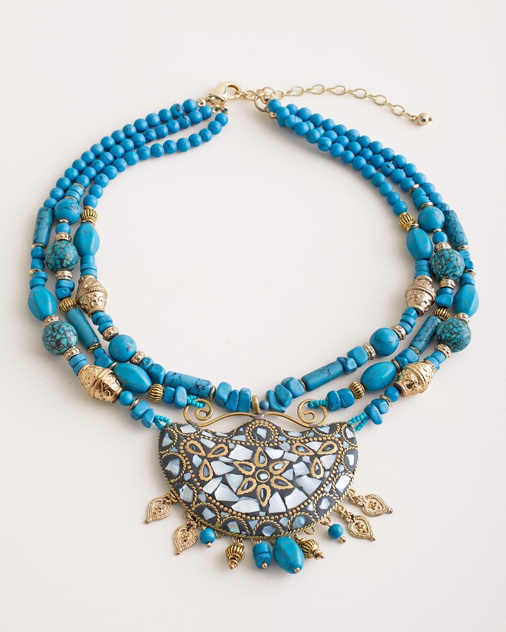 Turquoise-Hued Mosaic Bib Necklace