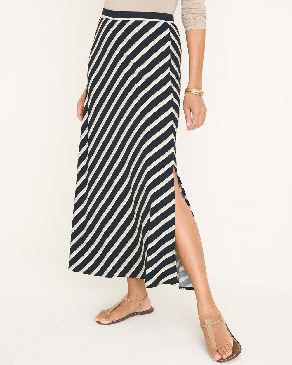 Striped Side-Slit Maxi Skirt